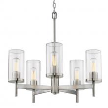  7011-5 PW-CLR - Winslett 5-Light Chandelier in Pewter with Ribbed Clear Glass Shades